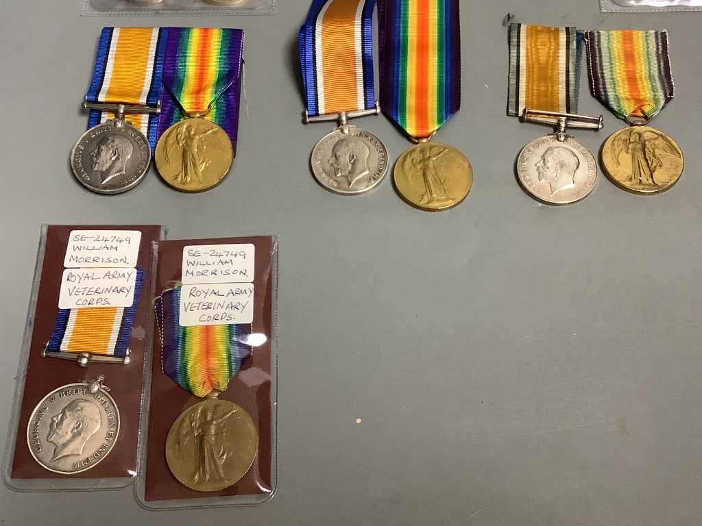 Nine WW1 BWM & Victory medal pairs